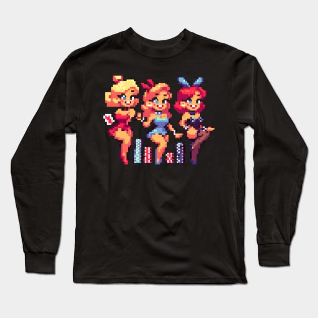 pixelated pinup Long Sleeve T-Shirt by vaporgraphic